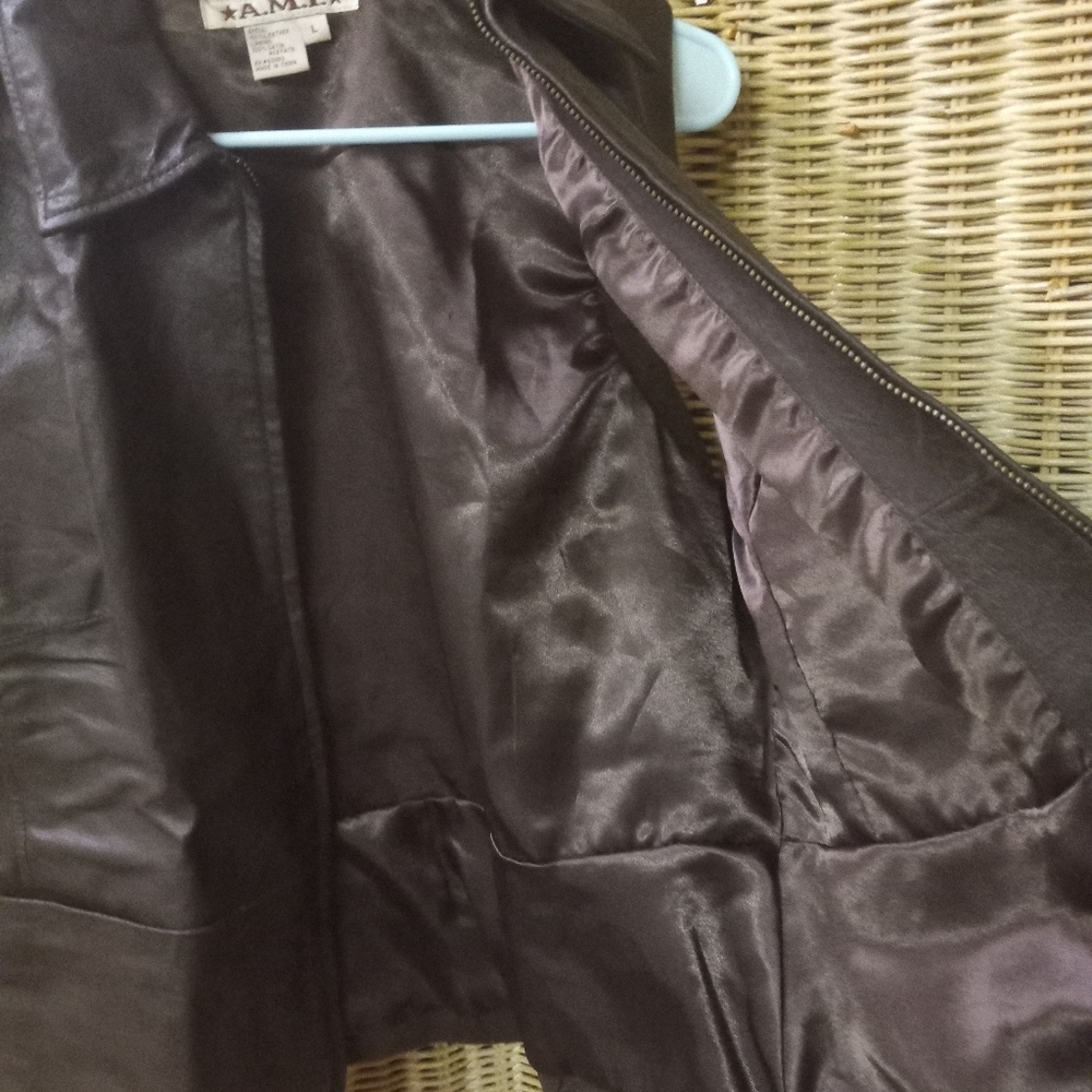 A.M.I. Women's Leather Vest Brown Full Zip Size L/40 - Picture 5 of 7